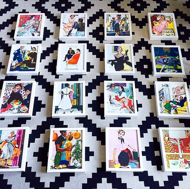 Framed vintage illustrations for gallery wall