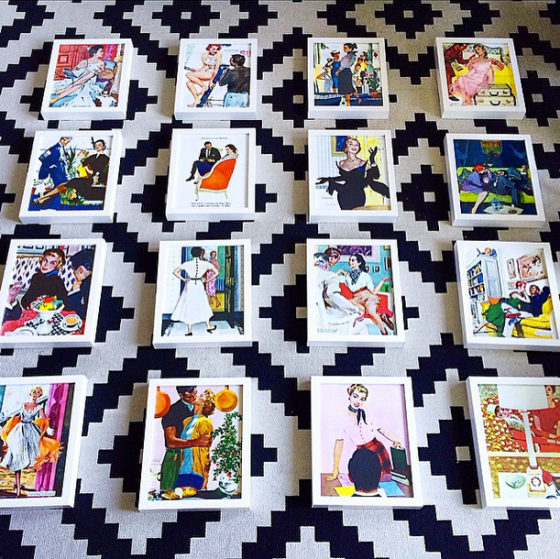 Framed vintage illustrations for gallery wall