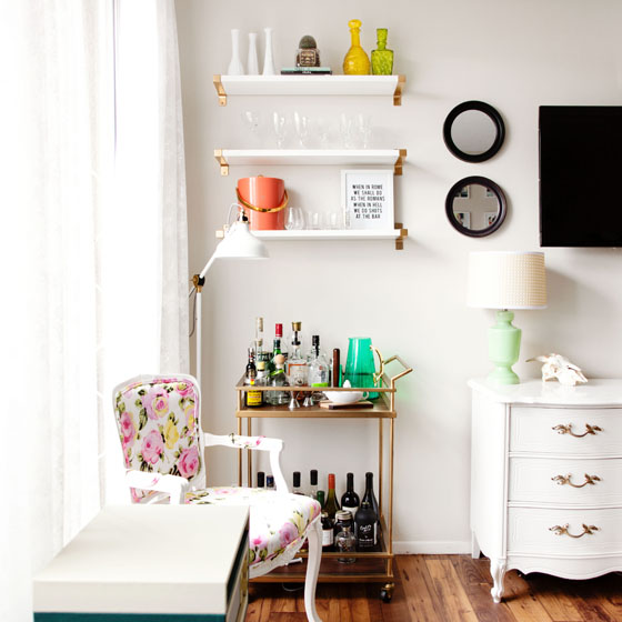 DIY Gold IKEA BJARNUM Shelves via Melodrama