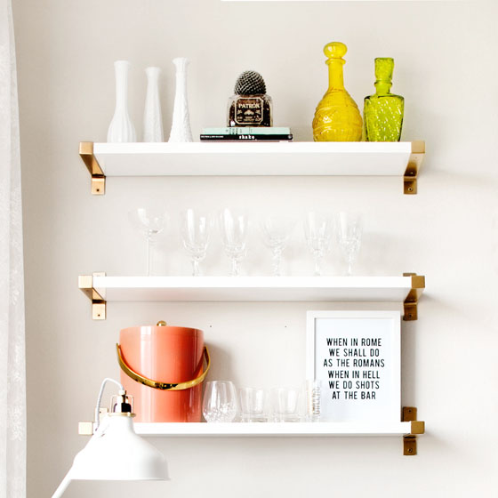 DIY Gold IKEA BJARNUM Shelves via Melodrama