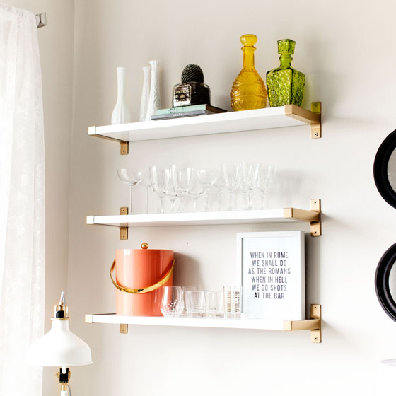 DIY Gold EKBY BJARNUM IKEA Shelves via Melodrama