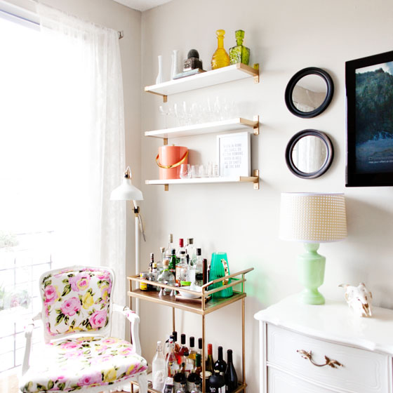 DIY Gold IKEA BJARNUM Shelves via Melodrama
