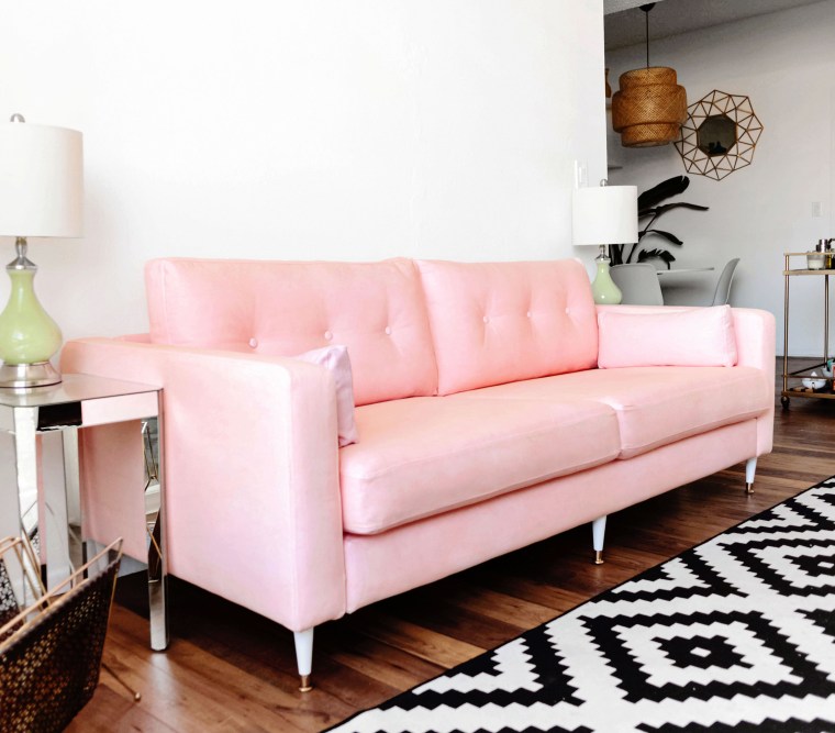 KARLSTAD SOFA IKEA HACK: Mid-Century Inspired Pink Sofa