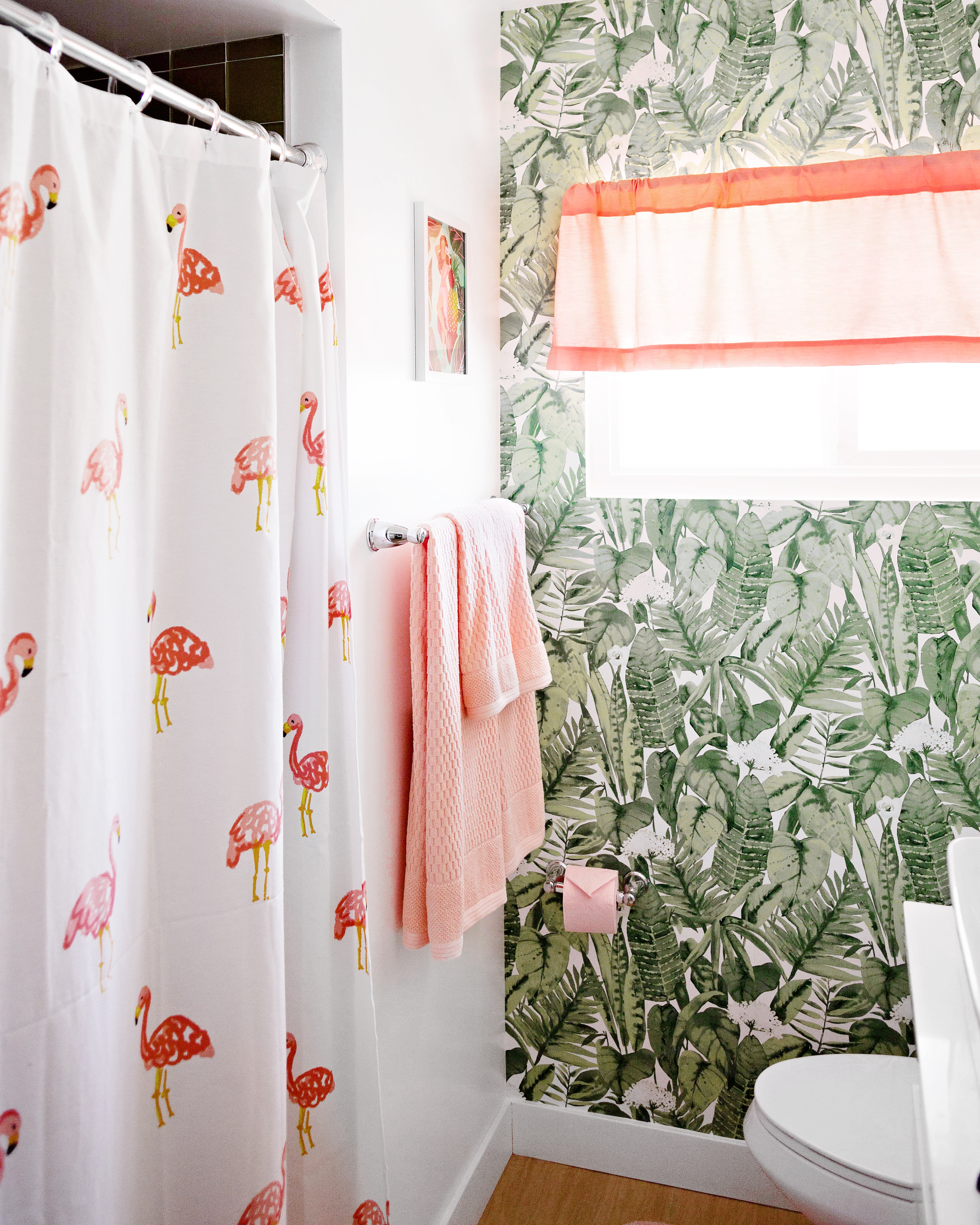 Vintage Pink and Palm Bathroom