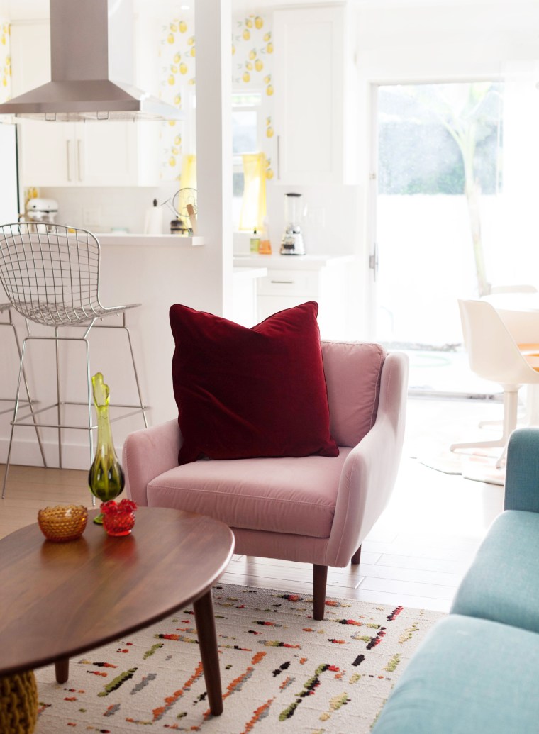 Blush Pink and Claret Red Matrix Chair and Lucca Pillow from Article