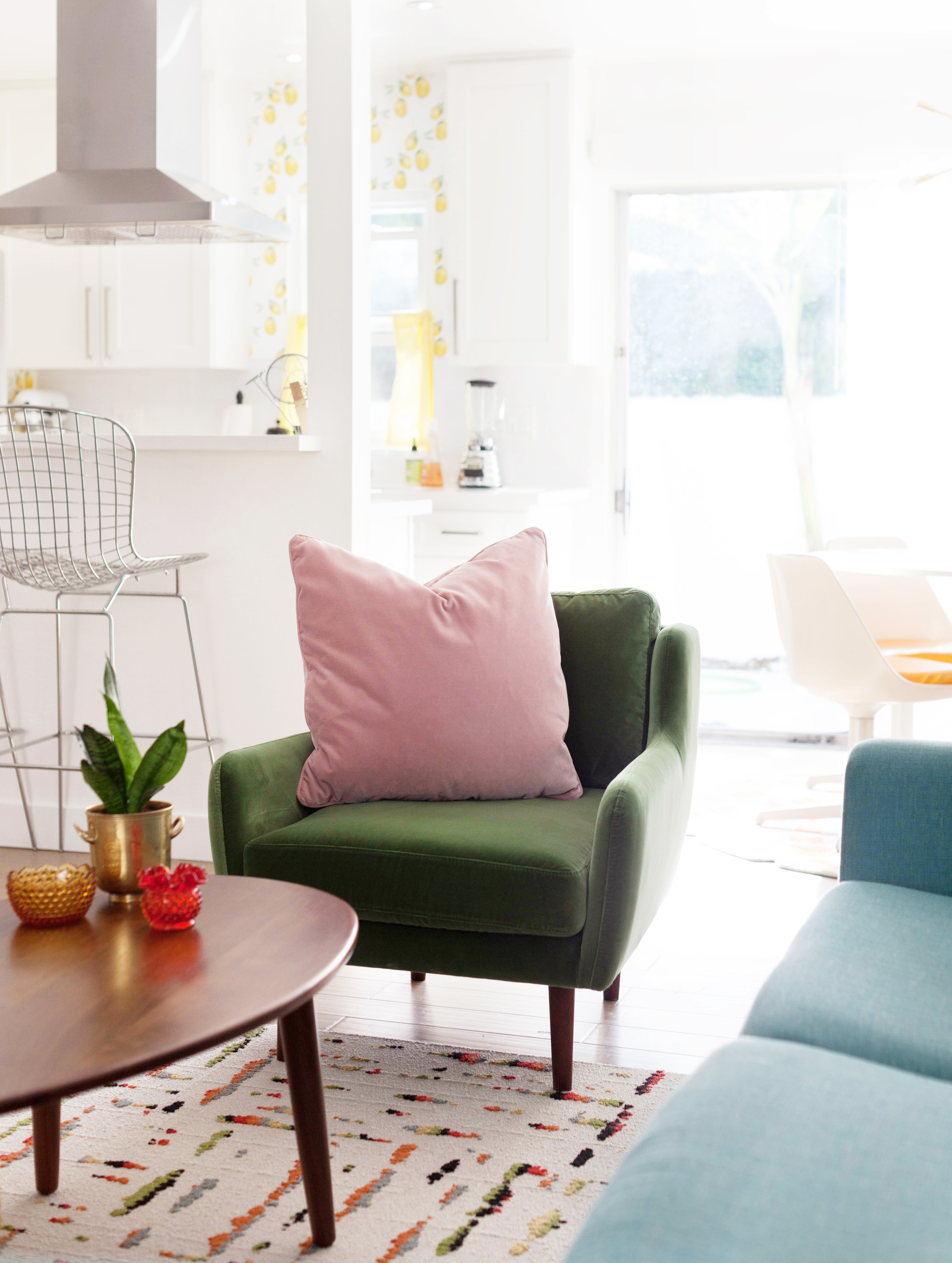 Velvet Matrix Chair from Artcle in Grass Green and Blush Pink